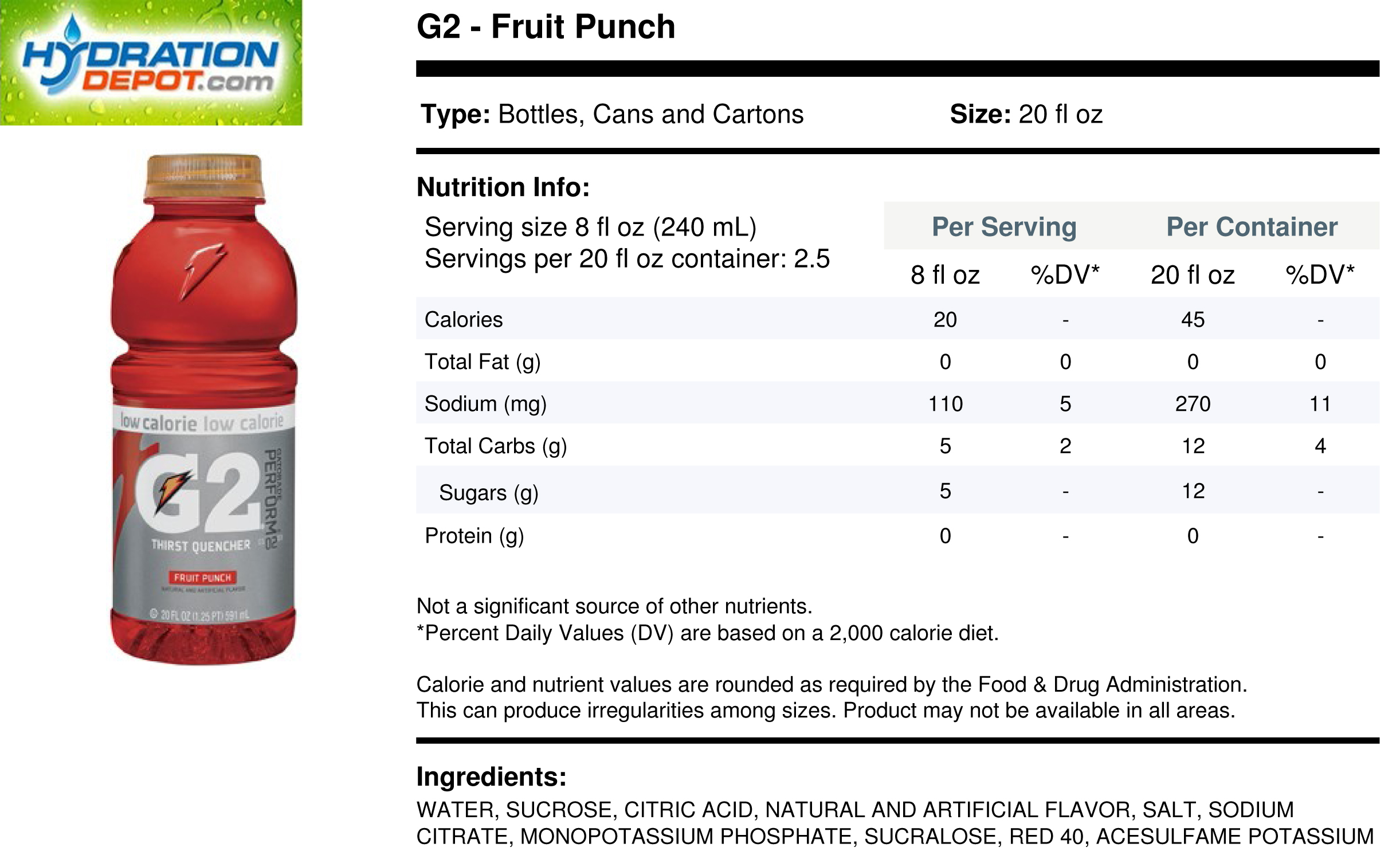 Lemon Lime Gatorade Nutrition Facts